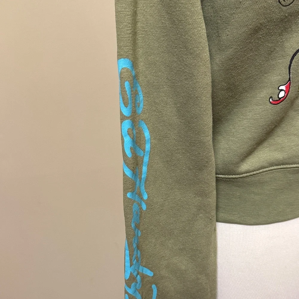 Y2K Ed Hardy Olive Cropped Zip Up Hoodie with Vibrant Graphics Size XL pre-owned - Picture 4 of 7